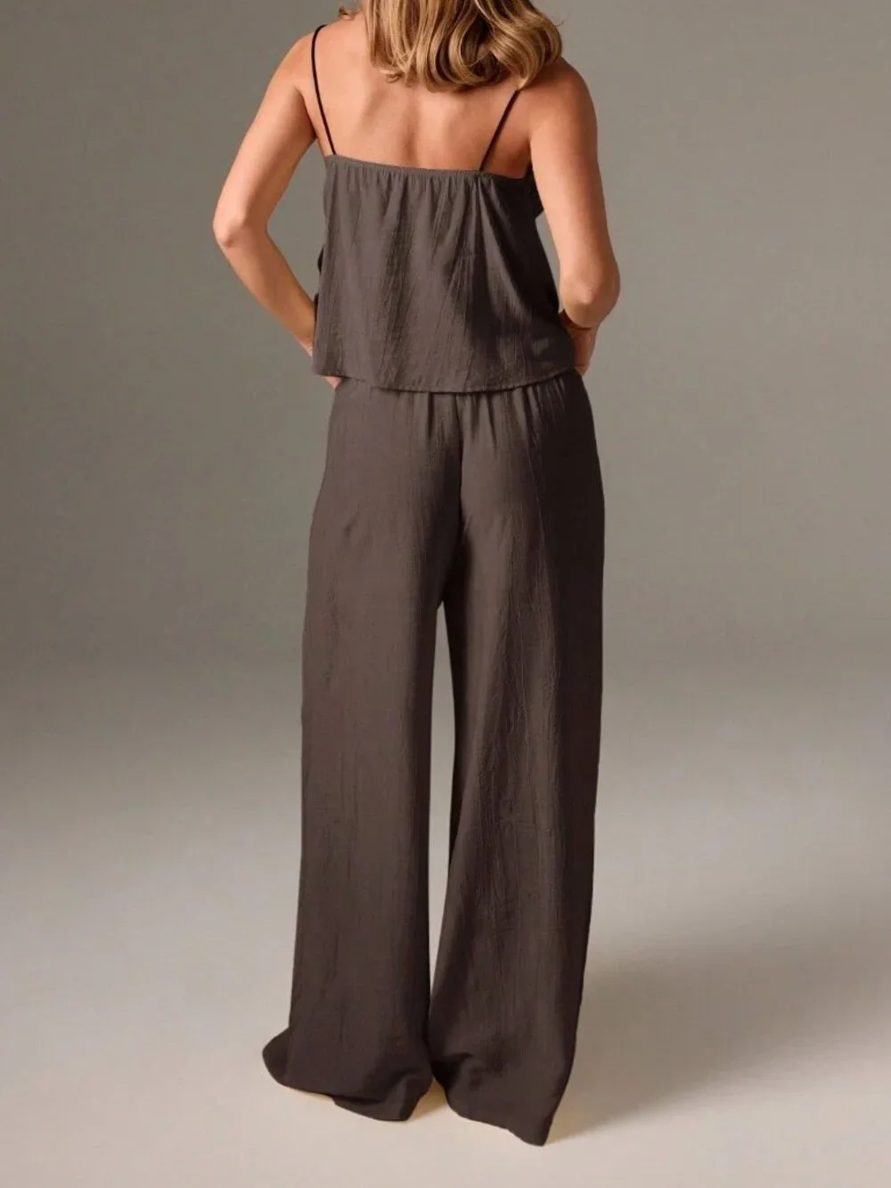 Chocolate Brown CasualWomen's Cami Top And Wide Leg Pants Pajama Set